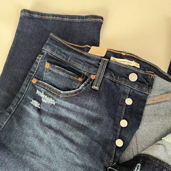 NWT $79 Levi's Ribcage Jeans Size 30x27 Distressed Straight Ankle Button Fly - Picture 4 of 9
